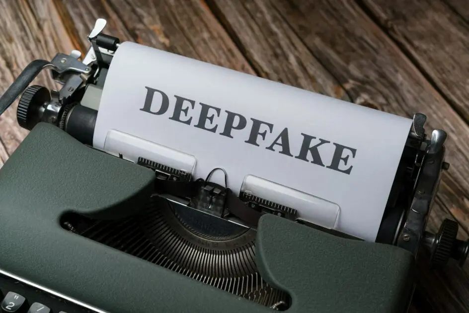 Deepfake Scam: a typewriter with the word deepfake on it