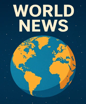 World News - Illustrated Globe with Bold Typography Representing Global Affairs on AryaLekh