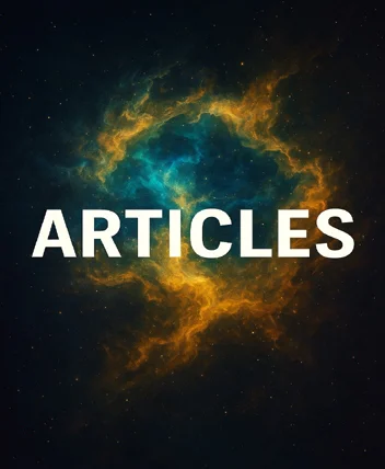 Articles - Bold Text Over a Cosmic Nebula Representing Deep Ideas and Editorial Content on AryaLekh