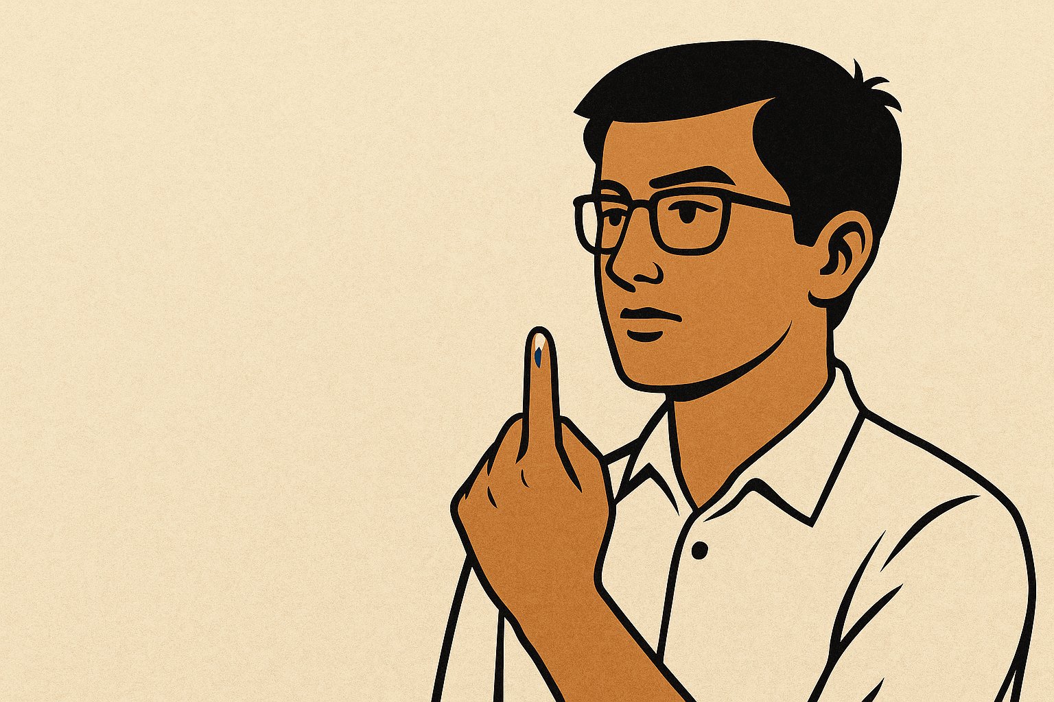 जाति जनगणना: Illustration of a young Indian voter showing inked finger, symbolizing civic awareness, democratic participation, and youth involvement in the 2025-26 caste census