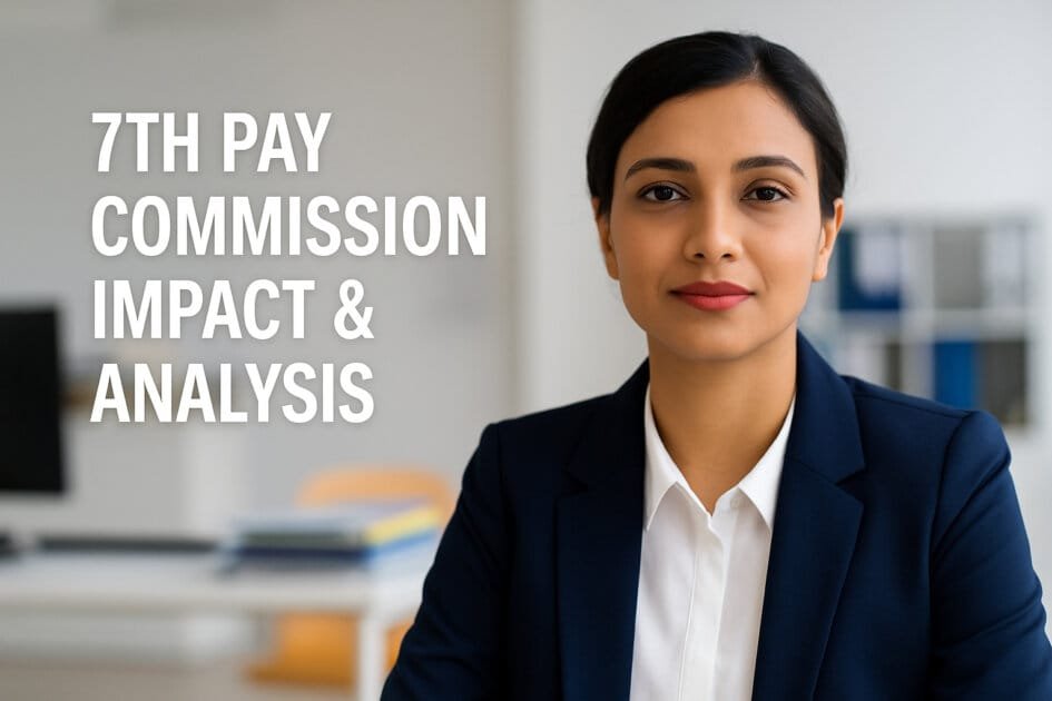 7th Pay Commission Impact & Deep Analysis - Confident Indian woman in formal office attire representing the impact of the 7th Pay Commission reforms on salaried government employees.