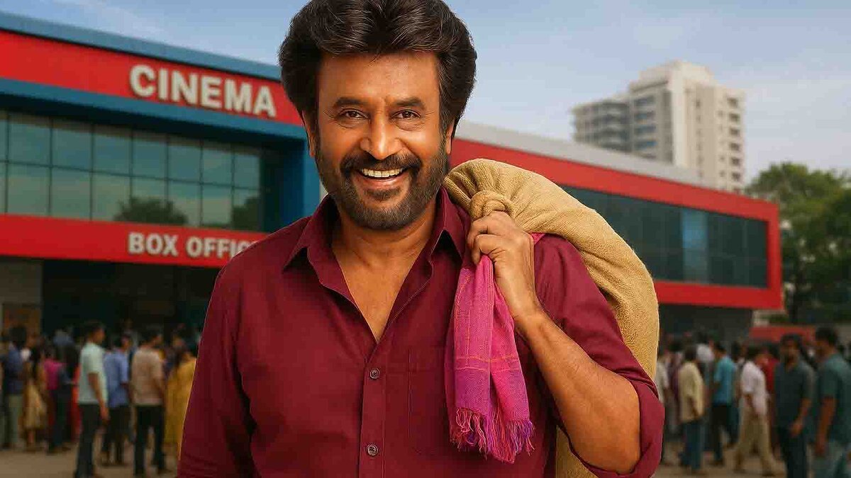 AI generated representation purpose only – Rajinikanth outside a Bengaluru cinema with fans, highlighting Coolie ticket price Bengaluru controversy