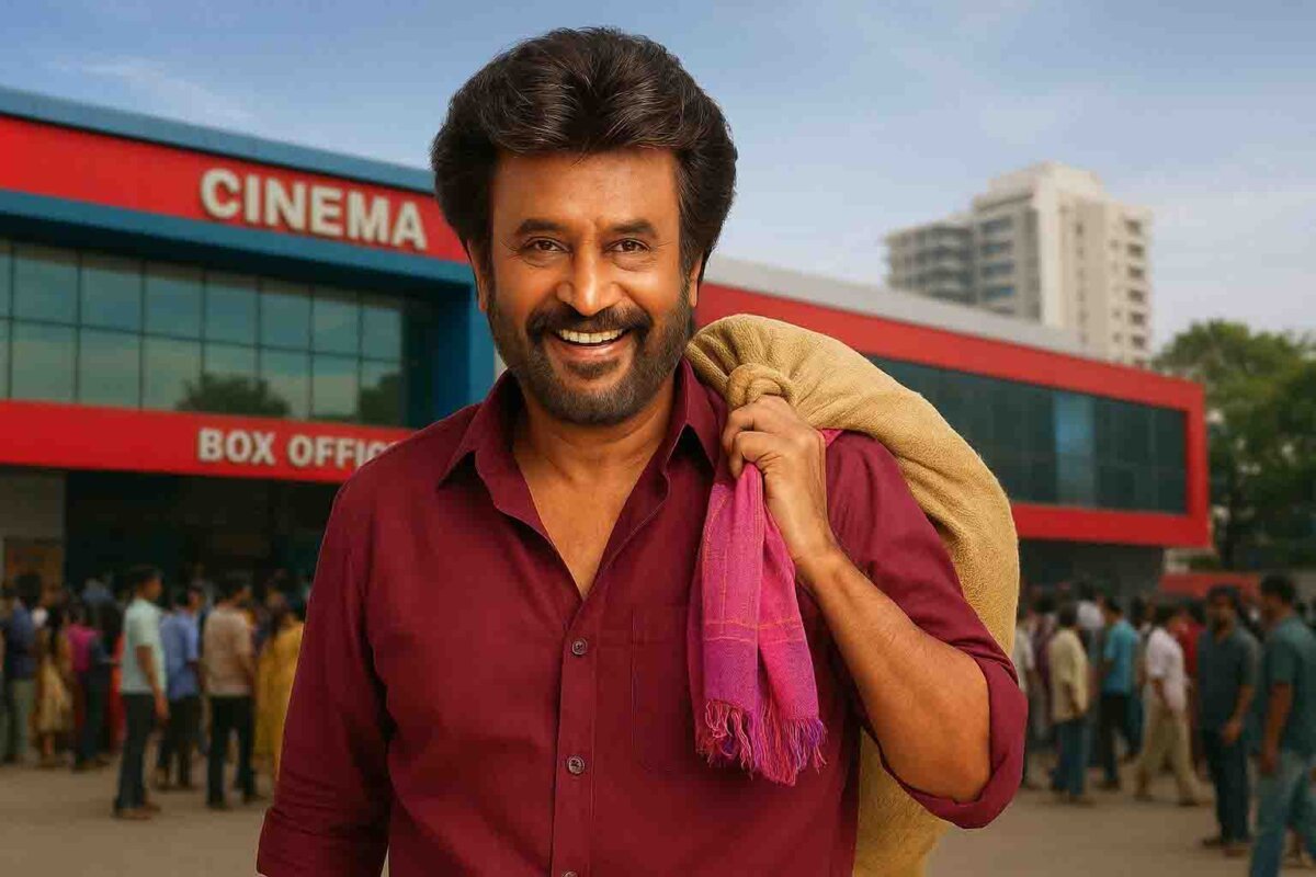 AI generated representation purpose only – Rajinikanth outside a Bengaluru cinema with fans, highlighting Coolie ticket price Bengaluru controversy