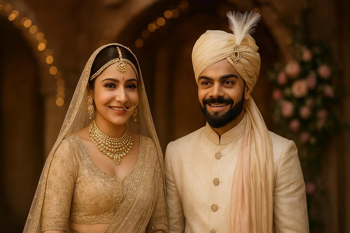 Anushka Sharma biography – wedding with Virat Kohli in traditional attire.
