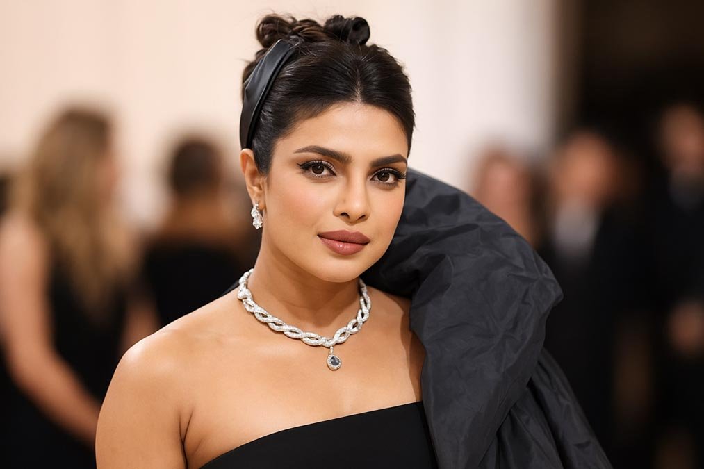 Priyanka Chopra Met Gala red carpet look in black gown with diamond necklace