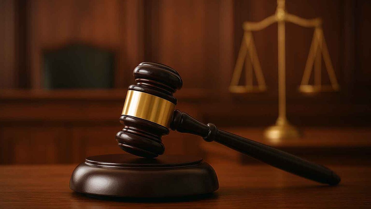 Indian courtroom symbolic image with judge’s gavel and scales of justice, representing strict digital rape laws under BNS 2023
