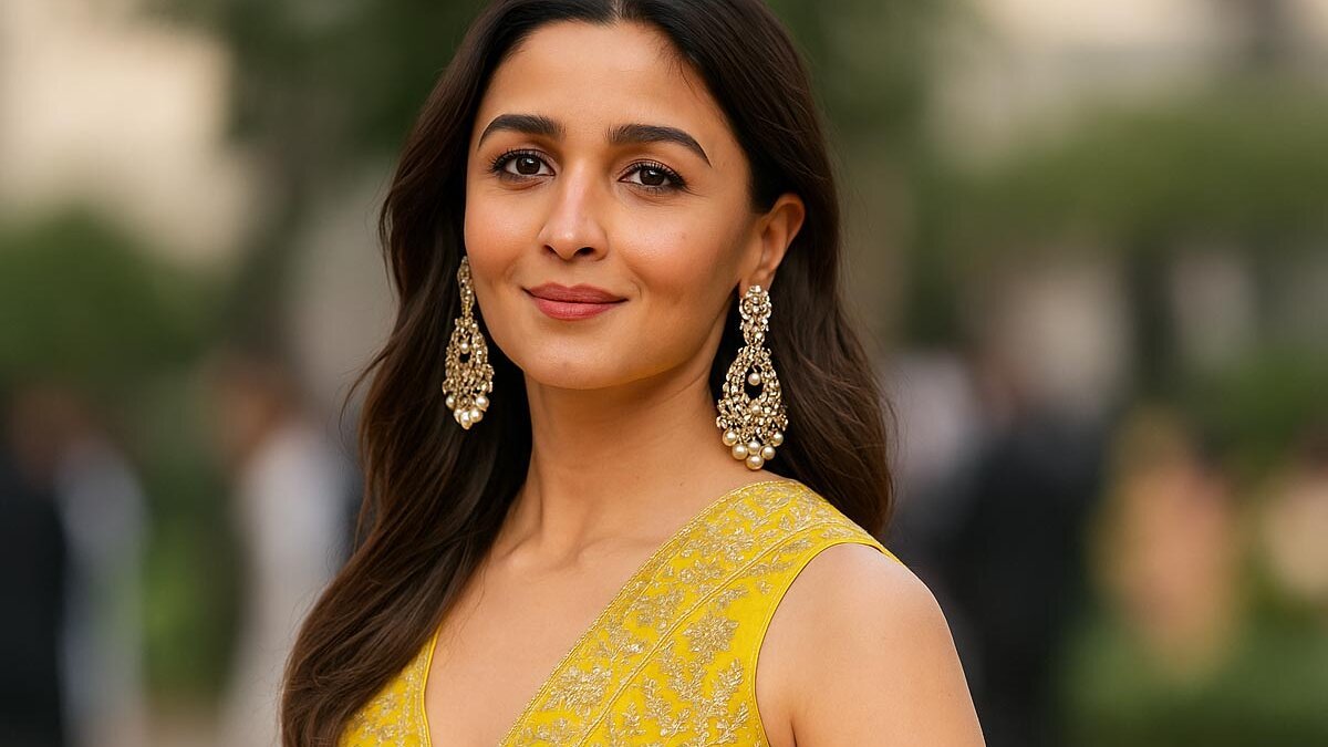 Alia Bhatt Biography 2025 – glamorous Bollywood actress in yellow saree at formal event