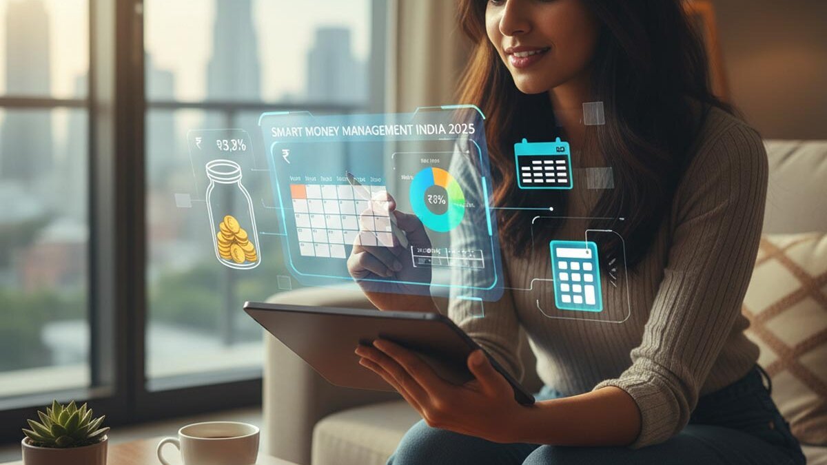 Indian person managing monthly budget and savings plan — Smart Money Management in India 2025.