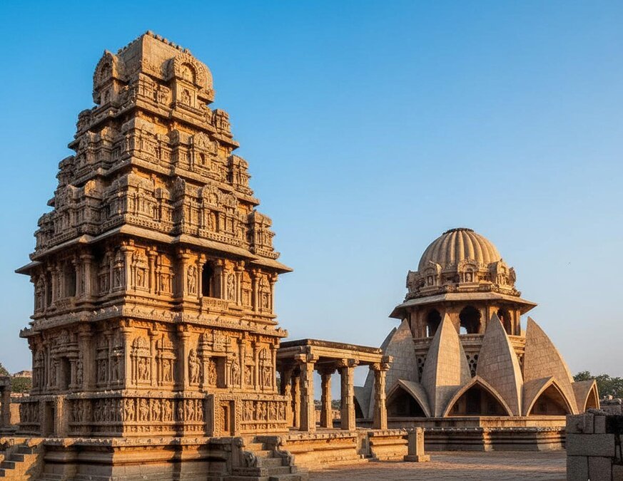 tory: Vijayanagara Empire Royal Centre Mahanavami Dibba and Lotus Mahal architecture.