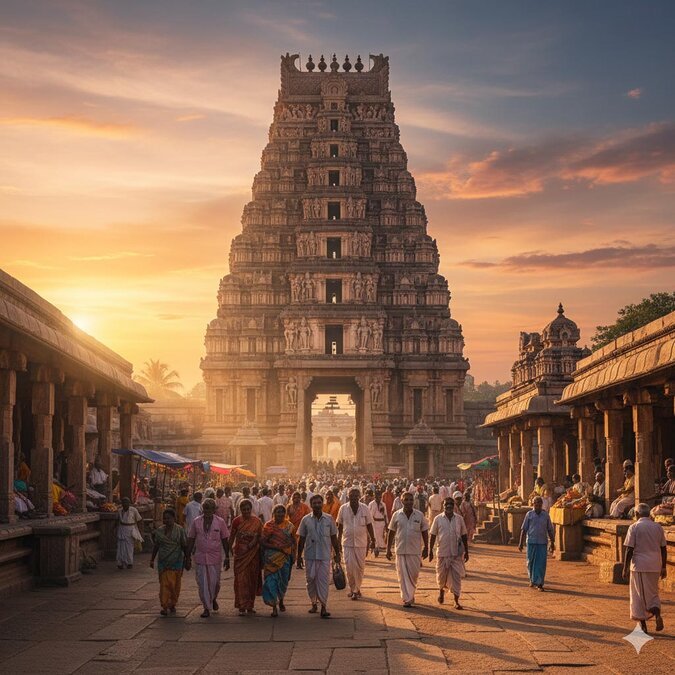 Vijayanagara Empire history Virupaksha Temple and sacred bazaar Hampi.