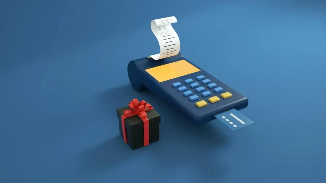 E-commerce and Finance Trends 2025: vector illustration of payment terminal and gift box